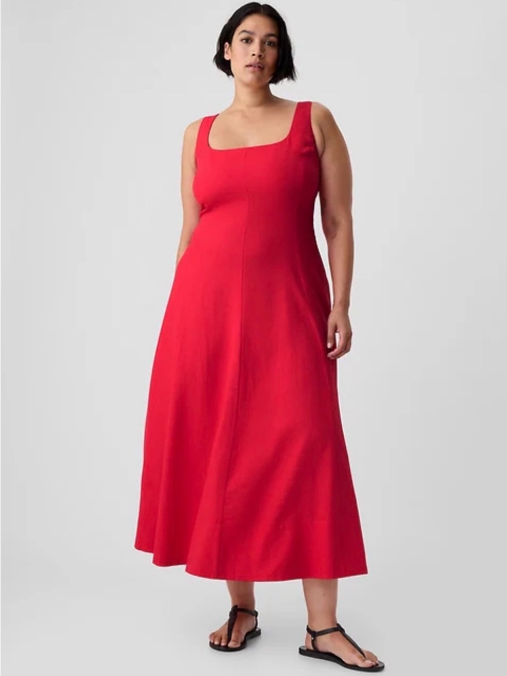 GAP Red Sleeveless Square-Neck Maxi Dress Linen blend XL Tall